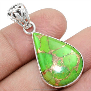 Pendentif en pierre précieuse turquoise verte naturelle en argent sterling 925 cuivre turquoise argent massif Boho déclaration pendentif bijoux - Product Image 5