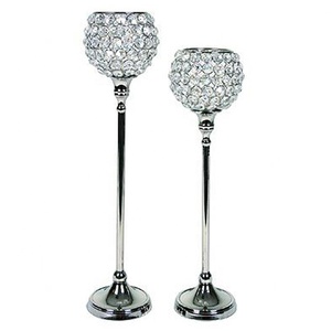 Pièce maîtresse décorative de mariage en argent à l'aspect unique avec boule de cristal Tall SizeMetal Aluminium pour la décoration de table - Product Image 1