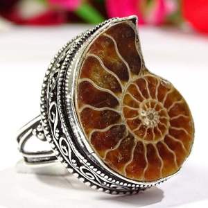 แหวนพลอยอโมไนต์ธรรมชาติทำด้วยมือราคาถูกแหวนวินเทจ925แหวนเงิน - Product Image 1