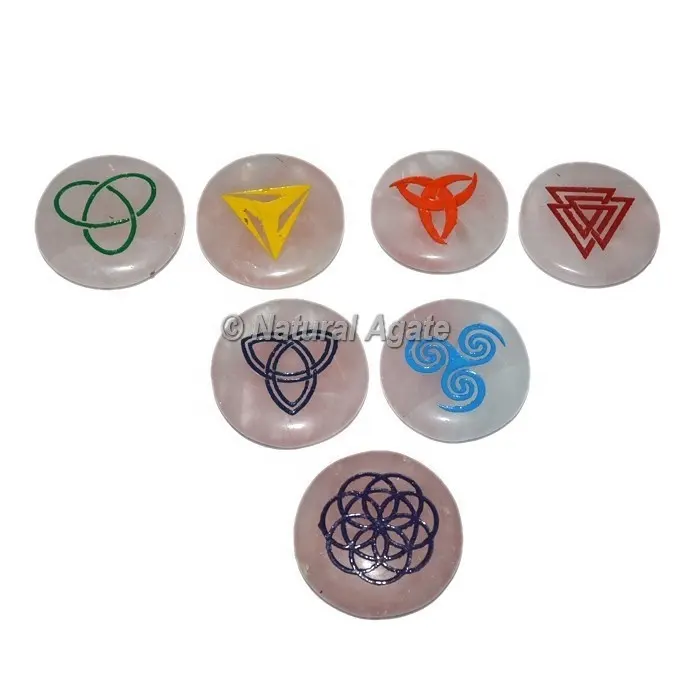 New Arrival Wholesale 7 Reiki Stone Healing Crystal Cho Ku Reiki Sign Engraved Stone 7 Chakra Healing Stones set