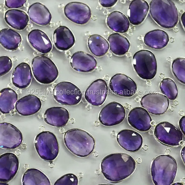 Wholesale Amethyst Gemstone Connector 925 Silver Bezel Set Connector Unique Jewelry