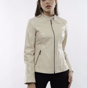 Women's Winter White <b>Sheep</b> <b>Skin</b> Varsity <b>Jacket</b> Breathable Genuine Leather Dobby Crocheted Garment DYED Finished 3D Pattern - Product Image 1