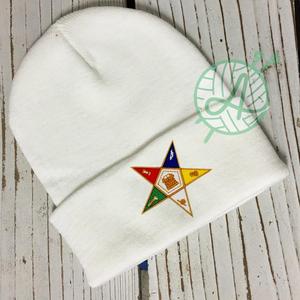 Chapeaux d'hiver personnalisés maçonniques Bonnet tricoté en laine 100% de haute qualité avec emblème OES jaune pour les amateurs de sports d'hiver chevronnés - Product Image 2