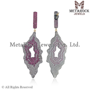 Ensemble de pierres précieuses en rubis, diamants en argent Sterling 925 fait à la main, or 14k, boucles d'oreilles de créateur en argent Sterling, bijoux - Product Image 4
