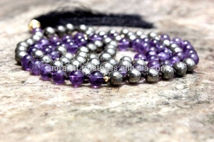Tendance 6 mm Naturel Améthyste Pyrite Mala Perles Spirituel Guérison Cristal Yoga Bijoux Religieux Cadeau Collier pour Les Fêtes - Product Image 5