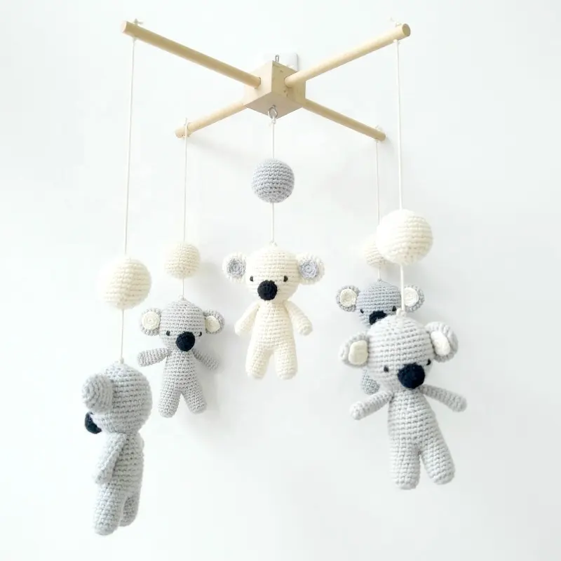Custom Handmade Eco-friendly Australia Plush Cute Koala Wooden Crib Baby Mobile Felt Hanging With Crochet Toys For Babies