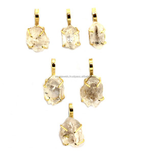Colgante de GEMA de diamante Natural herkimer, colgante de aspecto crudo rugoso, enchapado en oro de 24k para collar de cadena - Product Image 4