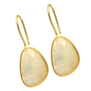 ต่างหูเงินสเตอร์ลิง925พร้อมพลอยมูนสโตนสีรุ้งชุบทองทำด้วยมือต่างหูลวดถาวรเครื่องประดับชุบทอง - Product Image 2