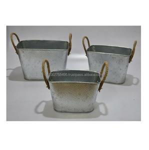 High Selling Galvanized Metal Floor Boughpot Country Style Vintage Design Hand Painted Indoor Outdoor <b>Small</b> Flower <b>Pots</b> Planters - Product Image 1