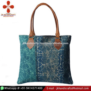 La mejor calidad al por mayor de algodón índigo estampado Kantha Tote Bags - Product Image 2