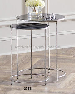 Metal Stand <b>Nesting</b> Side <b>Table</b> with Marble Top - Product Image 1
