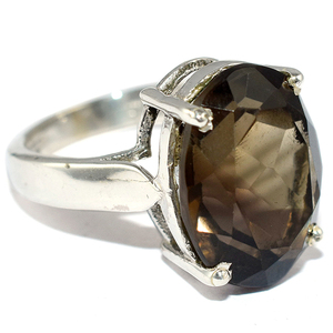 Quartz fumé de forme ovale exceptionnelle, bagues en argent Sterling 925, bijoux en argent Sterling, vente en gros - Product Image 1
