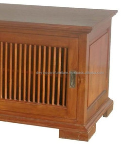 <b>INDOOR</b> WOODEN FURNITURE - INDONESIA FURNITURE TEAK WOOD TV CABINET <b>SLIDING</b> DOORS - Product Image 3