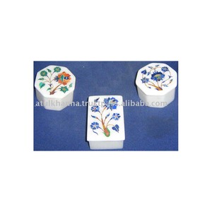 Beautiful Handmade Marble Inlay Jewelry <b>Pill</b> Box - Product Image 1