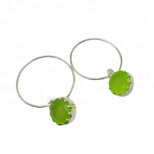 New Products 925 <b>Sterling</b> <b>Silver</b> Green Chalcedony Gemstone <b>Hoop</b> <b>Earring</b> Fine Jewelry <b>Earrings</b> - Product Image 1