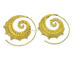 Pendientes de aro de latón, joyería hecha a mano, indio, espiral Tribal - Product Image 2