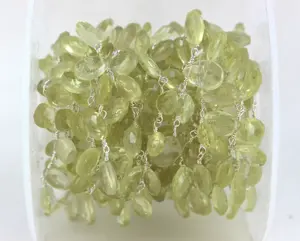 Sterling Silver Lemon Quartz Gemstone Pear & <b>Heart</b> <b>Shape</b> Sparking 5-8mm Wire Wrapped Attractive Gift Rosary Chain High Quality - Product Image 1