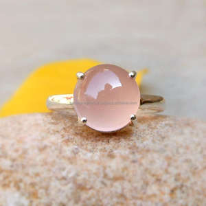 แหวนพลอยธรรมชาติจากโรสควอตซ์925เครื่องประดับเงินทำมือชุบทองสเตอริ่ง - Product Image 2