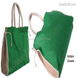 Lowell Craft Green Solid <b>Canvas</b> Tote <b>Bag</b> with <b>Drawstring</b> Closure Cotton Lining Embroidery 7 Inch Size for Casual Daily Use - Product Image 2
