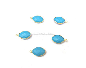 Cuivre Turquoise Gemstone Marquise Forme Lunette Connecteur 925 Argent Plaqué Facette Simple Bail Style À La Mode En Laiton Matériel - Product Image 1