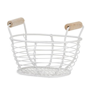 Iron Wire <b>Basket</b> Wooden Handle Fruit <b>Storage</b> <b>Basket</b> Black Iron Wire Decorative <b>Basket</b> - Product Image 1