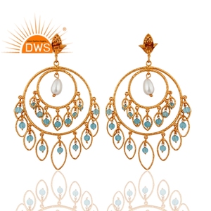 Venta al por mayor, pendientes de araña para mujer de Topacio Azul chapado en oro y plata 925 CZ, proveedor de joyería de plata - Product Image 2