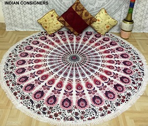 Paon Mandala Roundie tapisserie coton tapis de Yoga serviette de plage décor à la maison plusieurs couleurs ethnique tenture murale par les expéditeurs indiens - Product Image 1