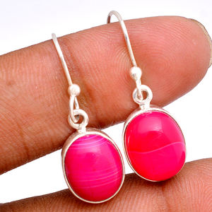 Cabochon Pink Lace Agate Oval Gemstone 925 Sterling <b>Silver</b> Dangle <b>Earrings</b> <b>Silver</b> Plated Fashionable <b>Earring</b> for <b>Women</b>. - Product Image 2