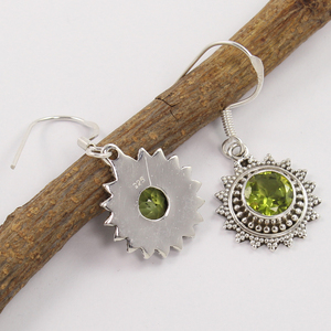 Best Seller Natural 925 Sterling Silver <b>PERIDOT</b> Round Cut Faceted Handcrafted Hook Dangle <b>Earrings</b> Gift for Her - Product Image 2