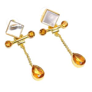 เครื่องประดับต่างหูอัญมณีทองเหลืองชุบทองคุณภาพสูงต่างหูอัญมณีทองเหลืองชุบทองมุกและซิทรีนเครื่องประดับแฮนด์เมด - Product Image 1
