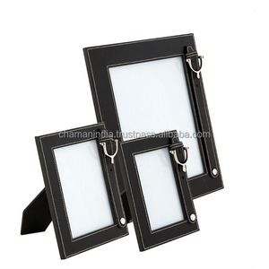 Picture Frames in Black Leather Set of 3 For Sale - Product Image 1
