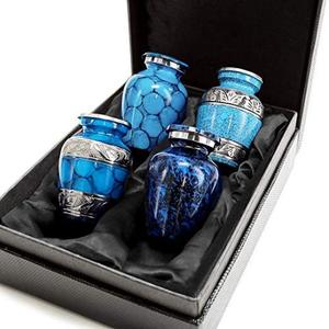 Classic Memorial Blue Fire Juego de 4 cajas de terciopelo ignífugo para mascotas Urnas de cremación Cenizas funerarias Metal Latón/Aluminio para almacenamiento - Product Image 2