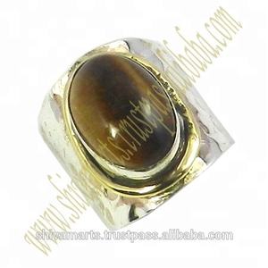 925เครื่องประดับเงินสเตอร์ลิงแบบสองสีค้อนพลอยตาเสือชุดแหวนเวอร์เมอิลสำหรับงานแต่งงาน - Product Image 3