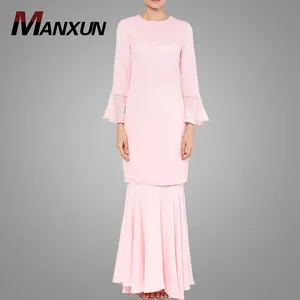 Modern Baju Kurung With Flare Sleeves Pink Crepe Baju kebaya For Muslim Women In Malaysia