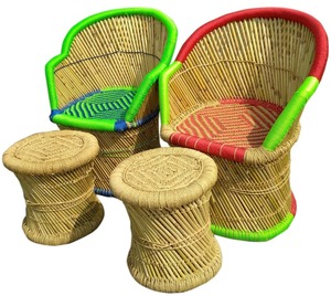 เฟอร์นิเจอร์หรูหราสบายสำหรับระเบียงกลางแจ้ง เก้าอี้นั่งหวาย/ไม้ไผ่ พร้อมออตโตมัน สำหรับระเบียง สวน สนามหญ้า ร้านกาแฟ ร้านอาหาร - Product Image 2