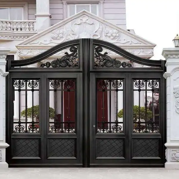 ยอดนิยมสีดำเลื่อนเหล็กดัดบ้านประตูย่างการออกแบบ