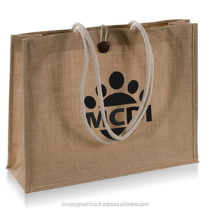 Sac fourre-tout décontracté en jute de style coréen de haute qualité deux poignées pliables réutilisables avec un design élégant de bouton de cravate plus long - Product Image 1