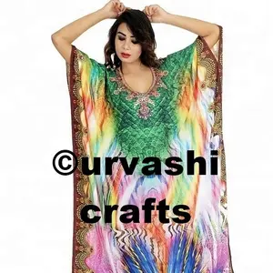 Hand Embellishment Popular Hot Selling Beach Wear Kaftan Dazzling 3D Digital Printed Comfortable Wear Large Size Georgete Kaftan