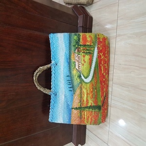 Sac de plage classique en paille de couleur naturelle pour femme Broderie Perle Diamant Bouton Pailleté Perlage Fermeture à glissière Design tendance Fabriqué - Product Image 2