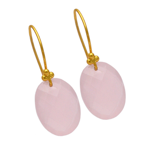 Briolette Oval Rose Calcedonia Piedra preciosa Hecho a mano Pendientes de alambre de oreja fija 925 Fabricación de joyas de plata esterlina Casa De Plata - Product Image 2