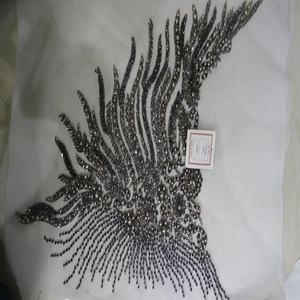 Beaded Lace Trim/ Handmade Bead Applique/ Bridal Embroidery <strong>Patch</strong> Work Blouse Design Angel <strong>Wing</strong> for Wedding Dresses - Product Image 1