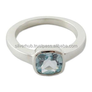 Handmade Solid 925 Sterling <b>Silver</b> <b>Ring</b> Blue Topaz Healing Gemstone Unisex Wedding Jewelry for <b>Men</b> and Women - Product Image 2