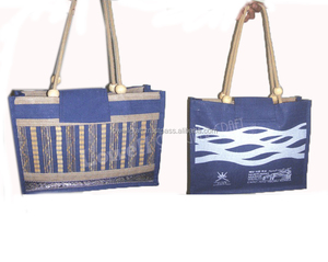 Sac de shopping moyen en jute tendance, écologique, promotionnel, motif vague bleue, impression logo Expo Koria, Lowellcraft - Product Image 2