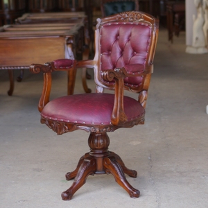 Silla de Oficina Giratoria de Madera de Caoba con Respaldo Alto, Base de Hierro, Cuero Sintético, Diseño Europeo, para Oficina en Casa, Interior, Comercial - Product Image 2