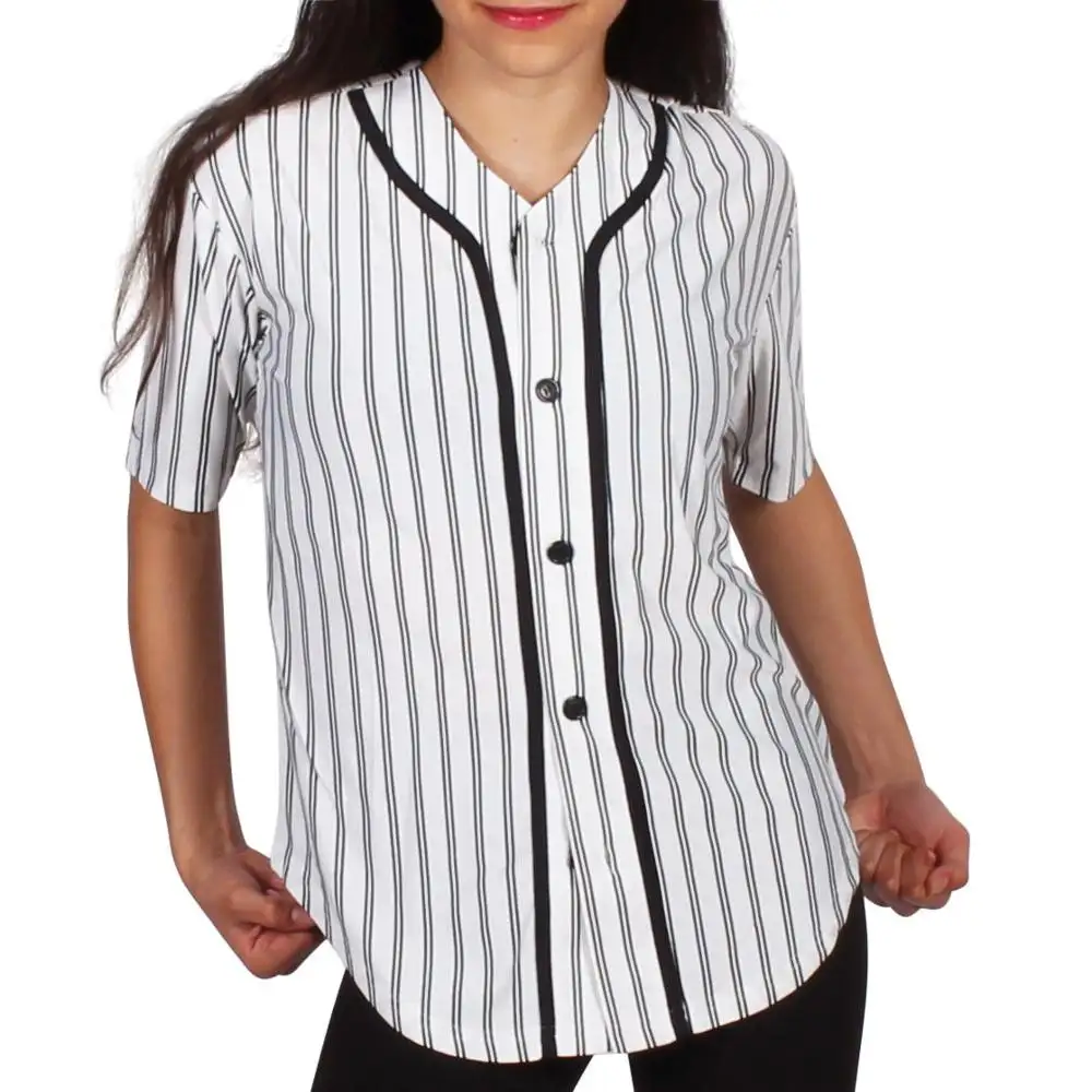 Lazib Sports-Jersey de béisbol con botones para mujer, Jersey de baile de Hip Hop a rayas con Pin