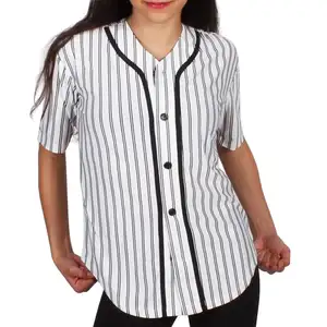 Women's Pin Stripe Hip Hop Dance Button Down Costume Performance Baseball Jersey By Lazib Sports