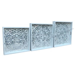 ถาดแกะสลักมือออกแบบใหม่ที่น่าสนใจถาดเสิร์ฟไม้ MDF ชุด 3 โรงแรมร้านอาหารอุปทานถาดตกแต่งอุปทานโรงงาน - Product Image 1