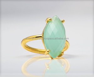 แหวนพลอยคาลซิโดนีน้ำ925เงินแท้ทำด้วยมือเครื่องประดับแฟชั่นชุบทองสวยงาม - Product Image 1