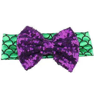 Party Chic Kids Girl 5 "Messy Sequins Bows Mermaid Đàn Hồi Bé Headband Hợp Thời Trang DIY Phụ Kiện Tóc Cho Trẻ Em Headwrap Mũ Nón