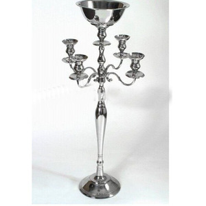Elegant Silver 5-Light Metal <b>Candelabra</b> Flower Bowl Customised Wedding TableTop Decor Candle Jar Lanterns Christmas Handmade - Product Image 1